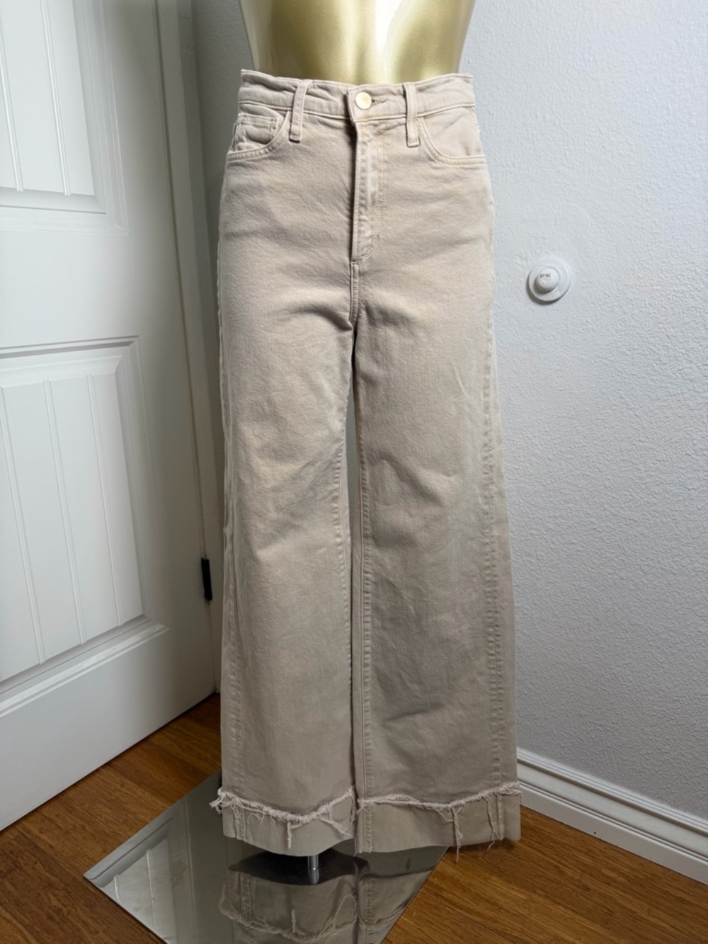 Joe's Jeans Wide-Leg High-Rise Flare in Light Beige